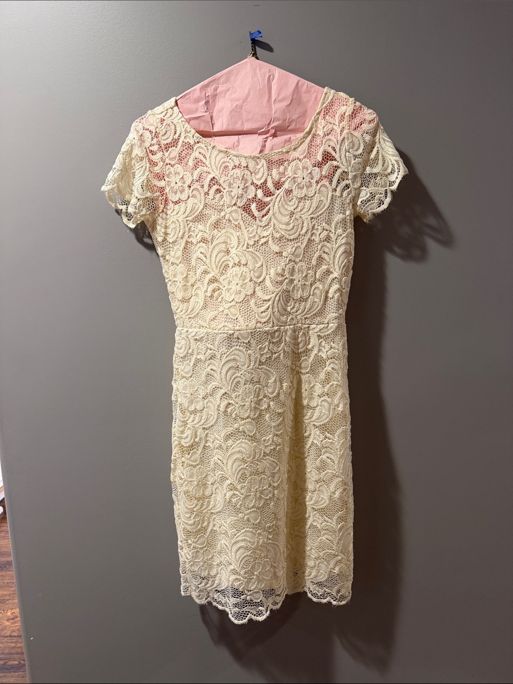 Cream Lace Short Sleeve Dress